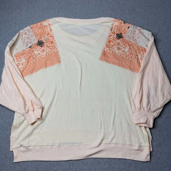 Free People Feelin It Ribbed Shirt Size XS Oversized Pink Alabaster Boho Bandana - Picture 5 of 9